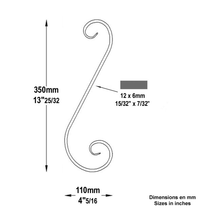 Volutes en forme de S avec bouts en queue de carpe 350 et 450mm
