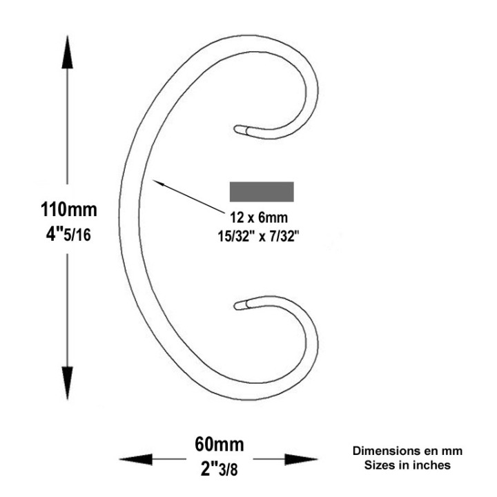 Volutes en forme de C avec queue de carpe hauteur 110 et 120mm