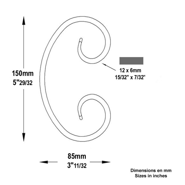 Volutes en forme de C avec queue de carpe hauteur 150 et 190mm