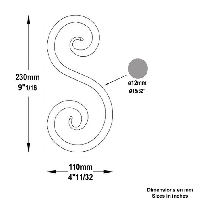Volutes en forme de S avec queues de carpes hauteur 230 et 360mm