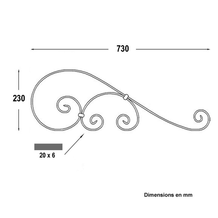 Volutes décoratives assemblées en rond ø12mm ou plat de 20x6mm