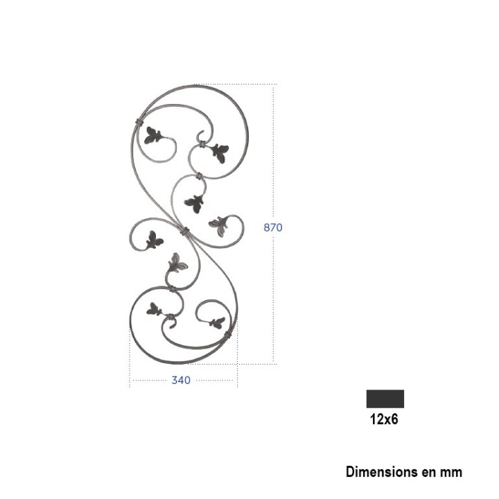 Volute assemblée décorative avec 5 volutes à feuilles plat 12x6mm
