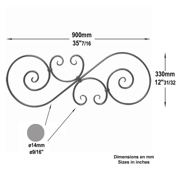 Volute grande taille assemblée en rond de ø25mmm hauteur 780mm