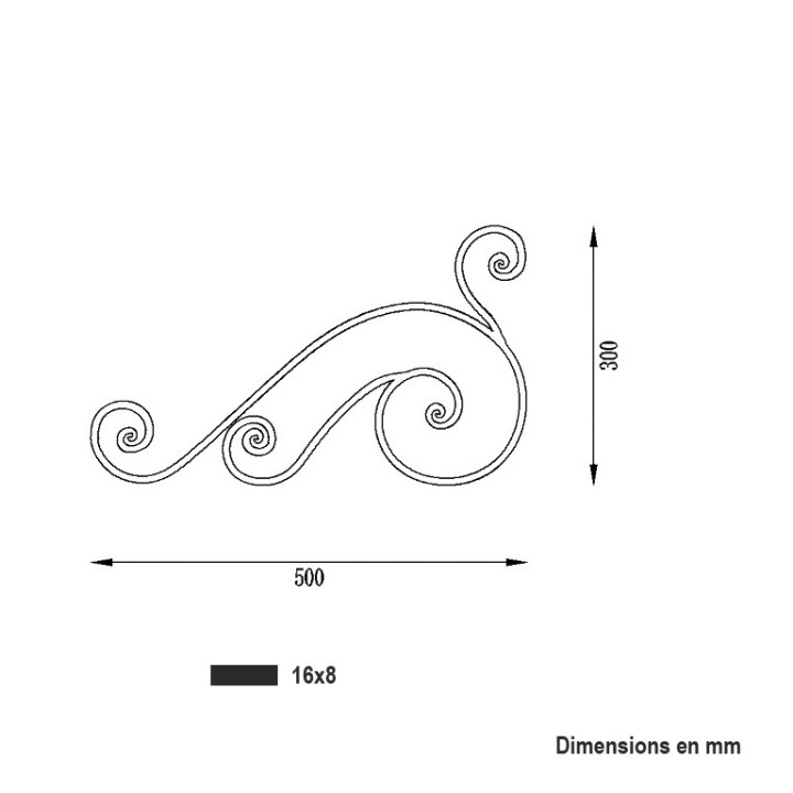 Panneau déco avec volutes à noyaux grenaillées 500x300mm 16x8