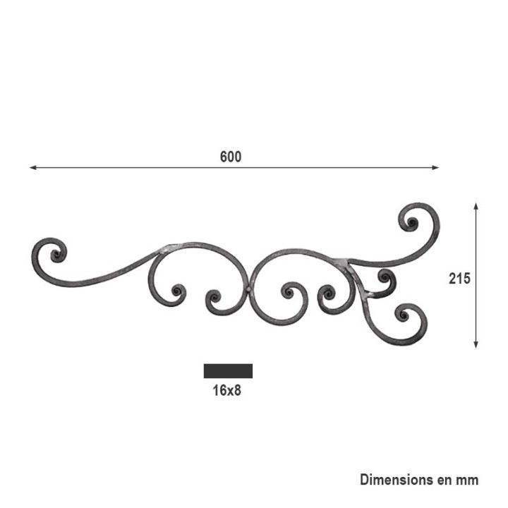 Panneau déco avec volutes à noyaux grenaillées 600x215mm 16x8