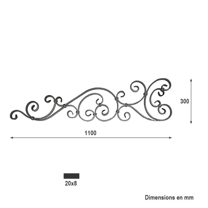 Panneau déco avec volutes pattes d'oies grenaillées 1100x300mm