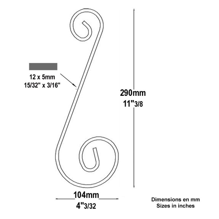 Volutes en formes de S en aluminium hauteur 225mm ou 290mm