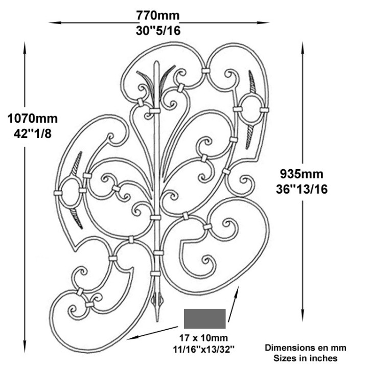 Pannau décoratif pour escaliers hauteur 1070x770mm plats de 16x10