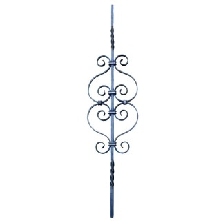Balustre 950mm torsadé 12x12mm avec 4 volutes 12x6 et 2 torsades