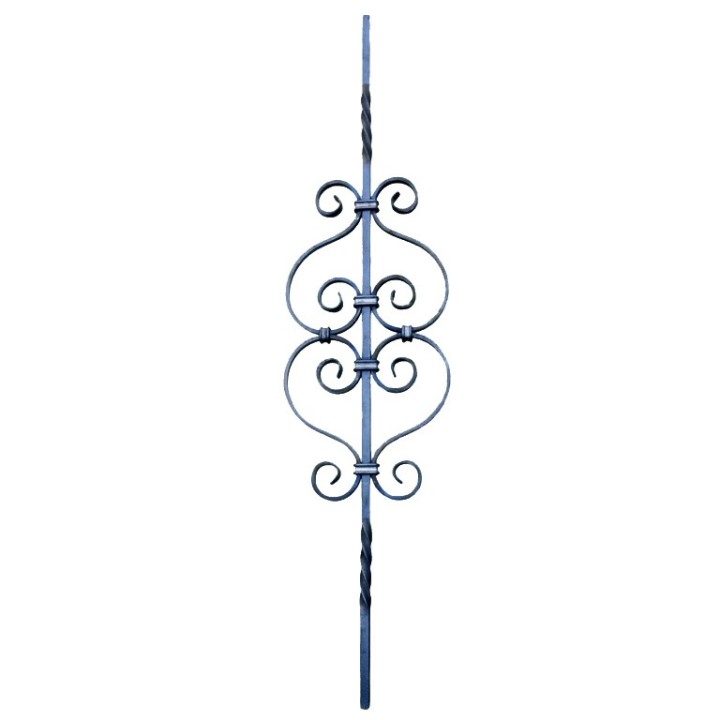 Balustre 950mm torsadé 12x12mm avec 4 volutes 12x6 et 2 torsades