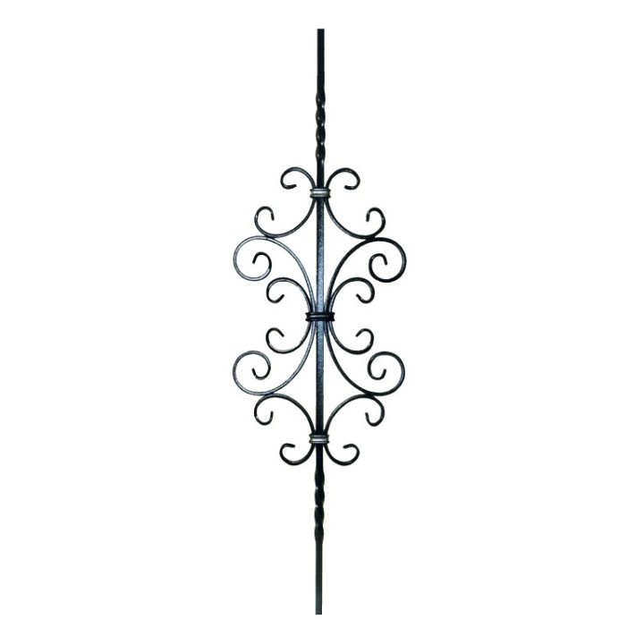Balustre 900mm lisse 2 torsades 12x12mm avec 8 volutes 12x6mm