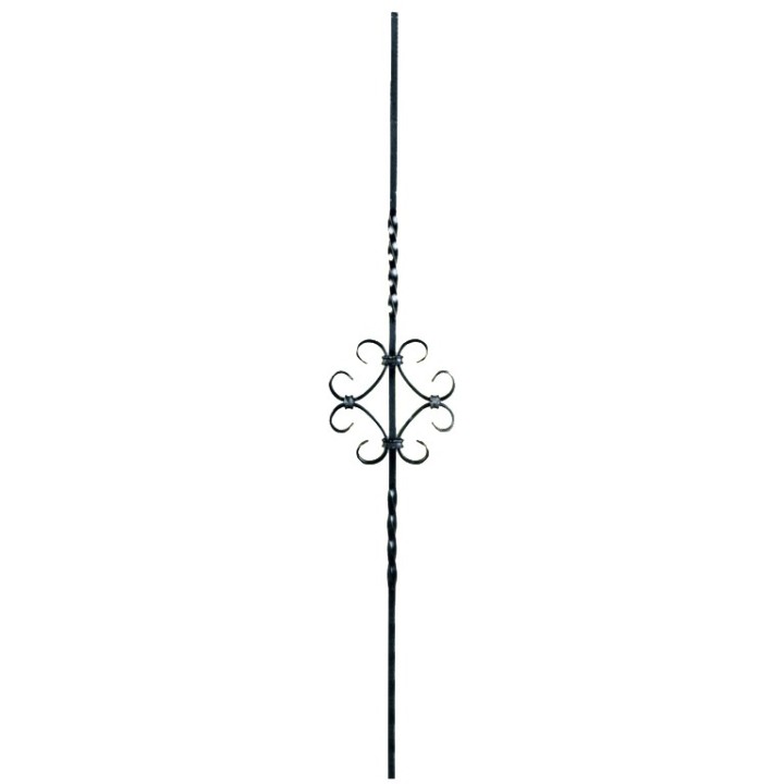 Balustre 900mm lisse 2 torsades 12x12mm avec 4 volutes 12x4mm