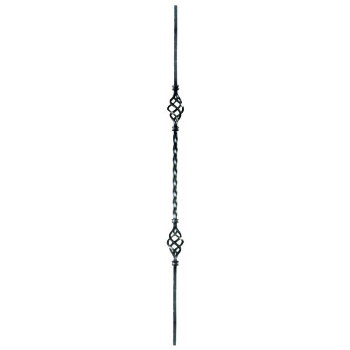 Balustre 900mm lisse 1 torsade 12x12mm avec 2 pignes décoratives