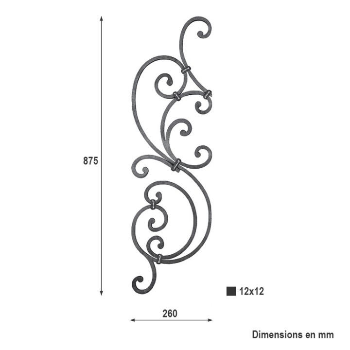 Panneau décoratif pour escaliers ou balustrades 875x260mm 12x12