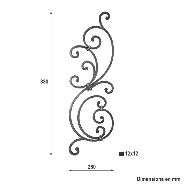 Panneau décoratif pour escaliers ou balustrades 830x260mm 12x12