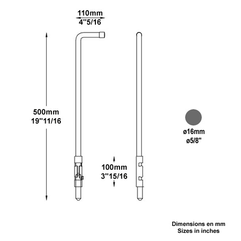 Verrou pistolet 500mm rond de 16mm de portail  souder FN3482 Verrou de portail Verrou  souder FN3482
