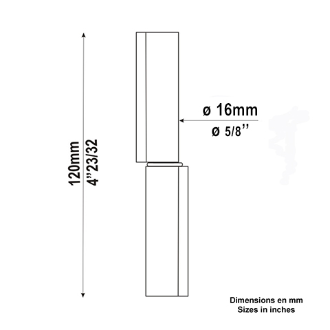 Gond forg 20mm avec axe 16mm  souder ergots verticaux