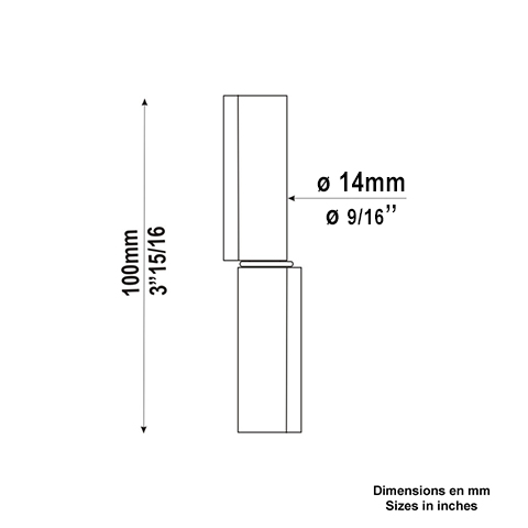 Gond forg 20mm avec axe 14mm  souder paulements verticaux