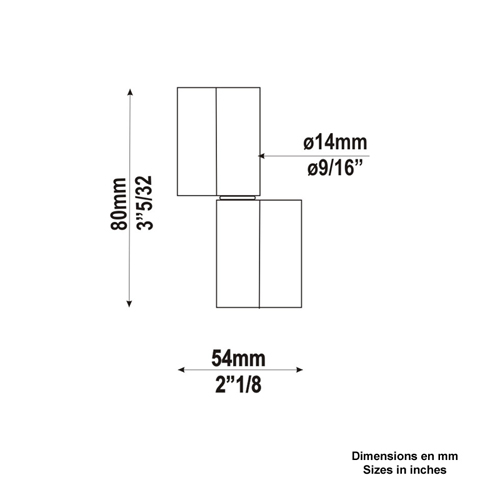 Gond paumelle 80mm avec  14mm extrieur  souder sur plats larges