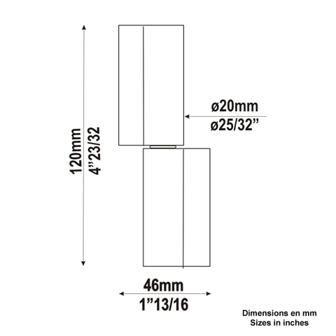 Gond acier brut  souder 20mm hauteur 120mm largeur 46mm