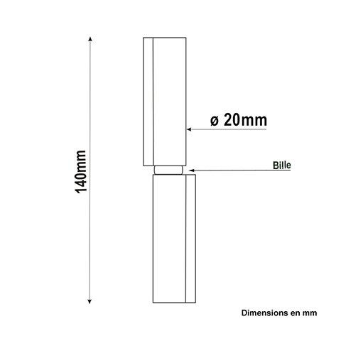 Gond forg 25mm avec axe 20mm  souder paulements verticaux