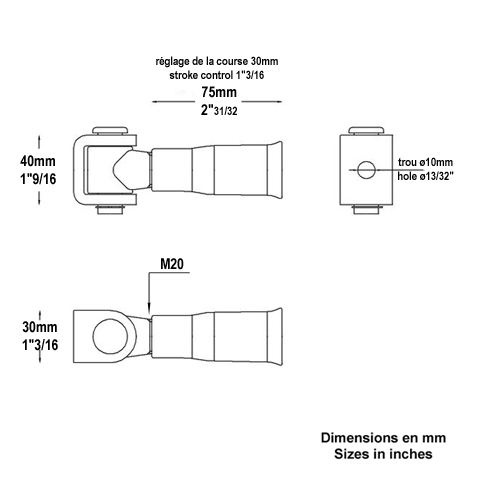 Gond charnire Gond rglable M20  sceller avec rglage horizontal