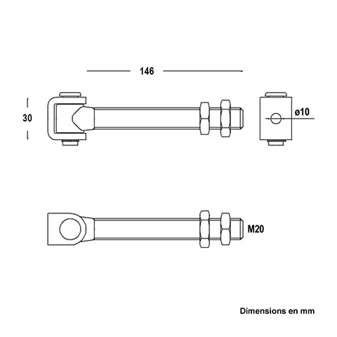 Gond charnire M20 rglable horizontal long avec crou avec U en acier  souder