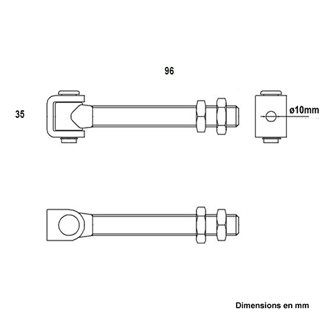 Gond charnire M24 rglable horizontal long avec crou avec U en acier  souder