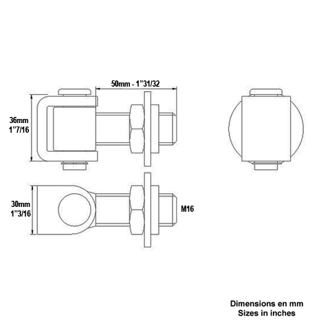 Gond charnire M16 rglable horizontal avec crou rondelle  souder