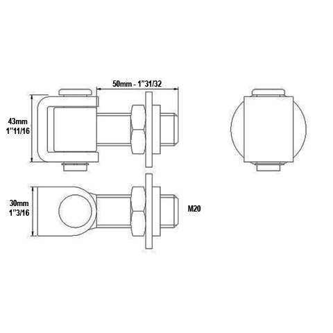 Gond charnire rglable M20 horizontal avec crou rondelle  souder