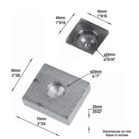 Pivot infrieur pour tube de 40x40mm  bille ou carr en acier grandes charges