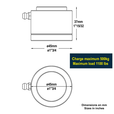 Pivot roulement bas 45mm 30x30mm pour fortes charges avec graisseur