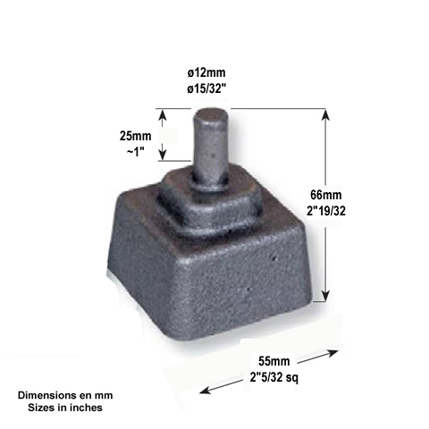Crapaudine fonte 55x55mm axe 12mm  sceller