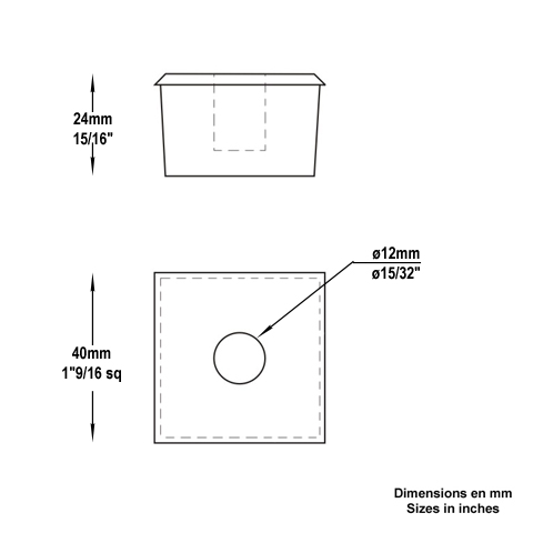 Jonction de crapaudine 40x40mm trou 12mm aluminium pour tube