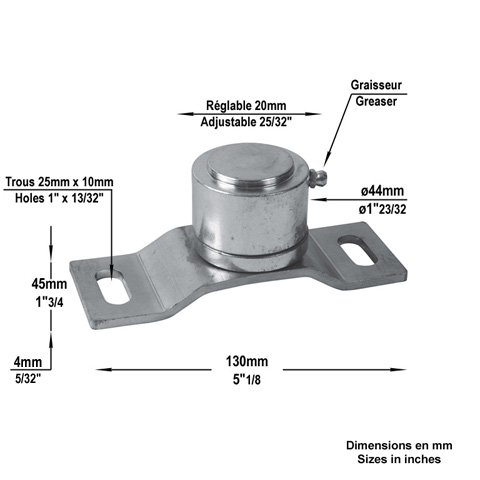 Pivot infrieur 44mm  roulement sur platine support avec rglage