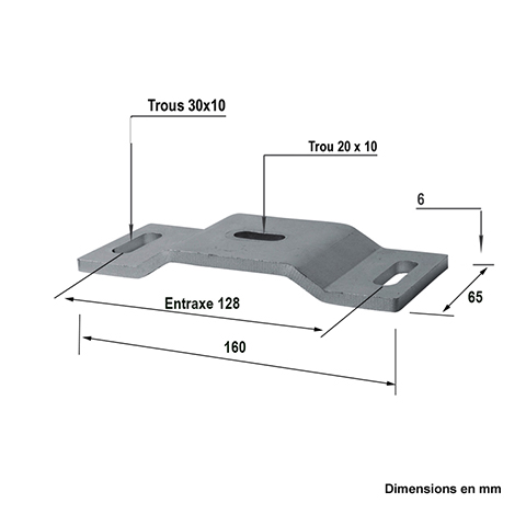Platine emboutie 160x65mm en acier support de pivot crapaudine