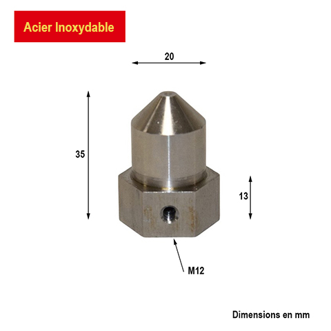Axe pour crapadine ACIER INOXYDABLE 20mm M12 av 6 pans H13mm FN35592 Pivot - Crapaudine Crapaudine FN35592
