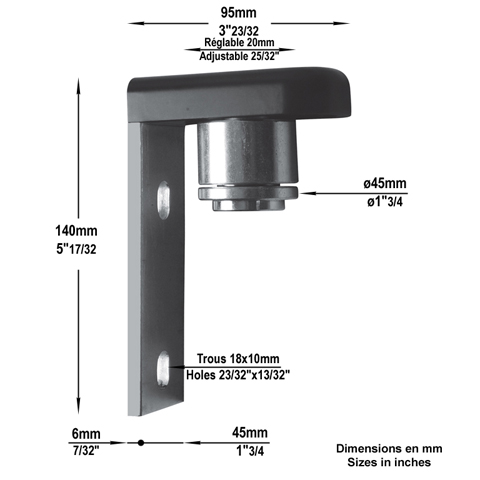 Gond  fixer sur poteau 45mm avec roulement  billes rglable