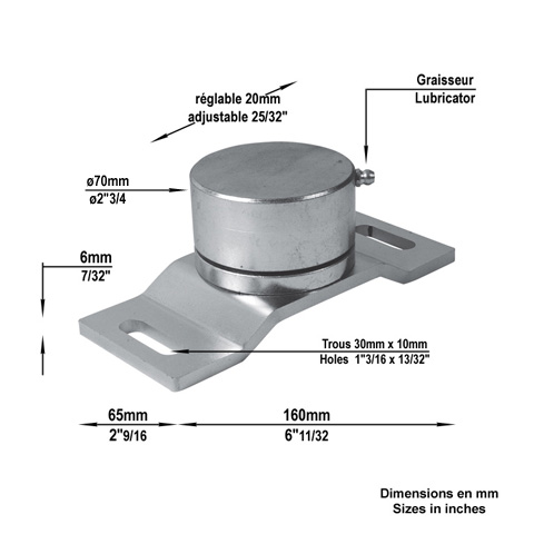 Pivot infrieur  roulement 68mm sur platine support rglable  fixer