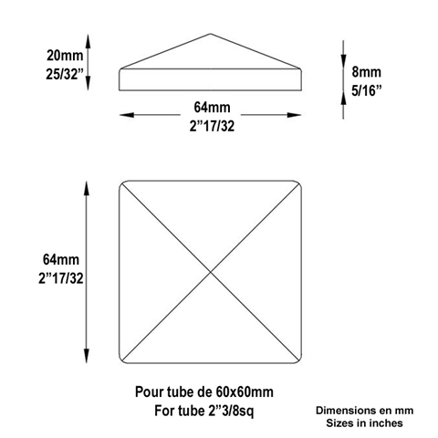Couvre pilastre acier 60x60mm couvre poteau  souder
