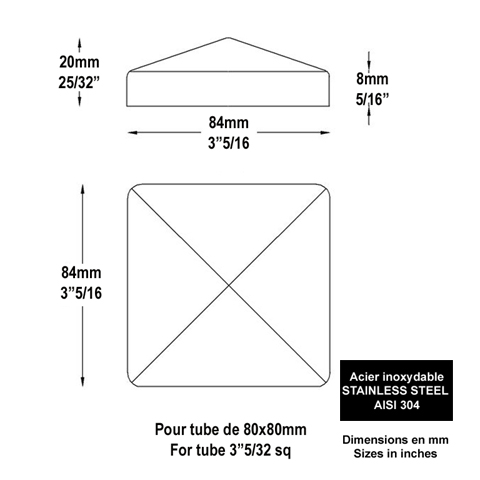 Couvre pilastre 80x80 inox chapeau couvre poteau  souder