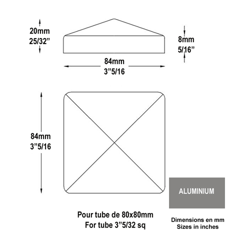Couvre pilastre 80x80mm aluminium chapeau couvre poteau  coller