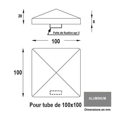 Couvre pilastre 100x100mm aluminium chapeau couvre poteau  coller