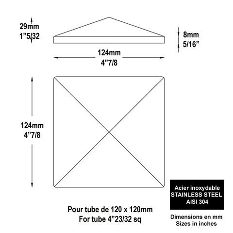 Couvre pilastre 120x120mm inox chapeau couvre poteau  souder