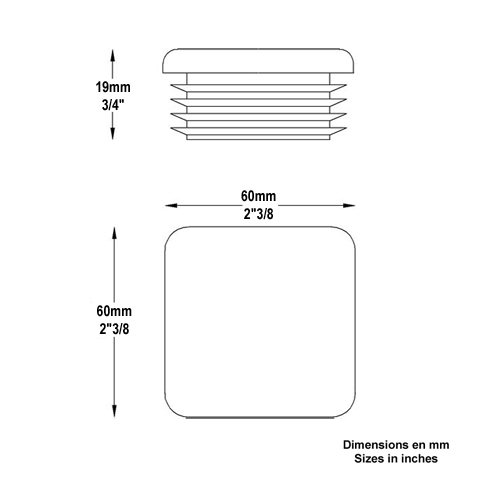 Bouchon nylon 60x60mm plein pour tube carr paisseur 2  4mm