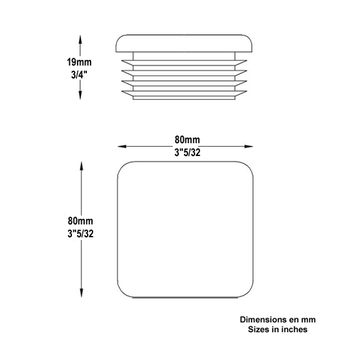 Bouchon nylon 80x80mm plein pour tube carr paisseur 2  4mm