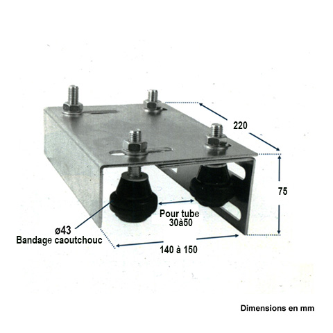 Rail de guidage 4 galets 43mm avec bandages caoutchoucs