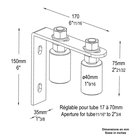 Rail de guidage 2 galets 40mm rglable pour portails coulissants