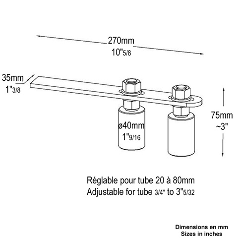 Rail de guidage 2 galets 40mm rglables pour portails coulissants