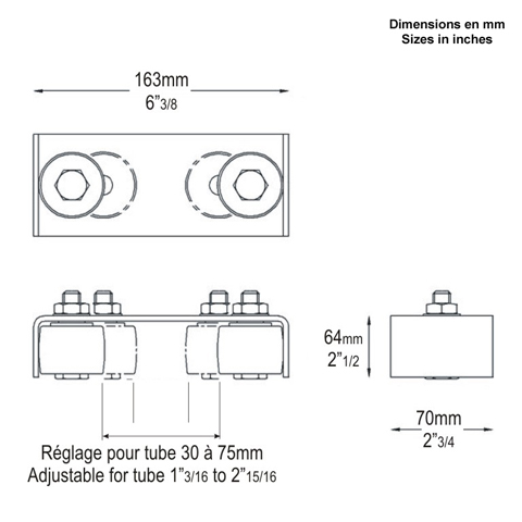 Rail de guidage 2 galets 30mm rglable pour portails coulissants